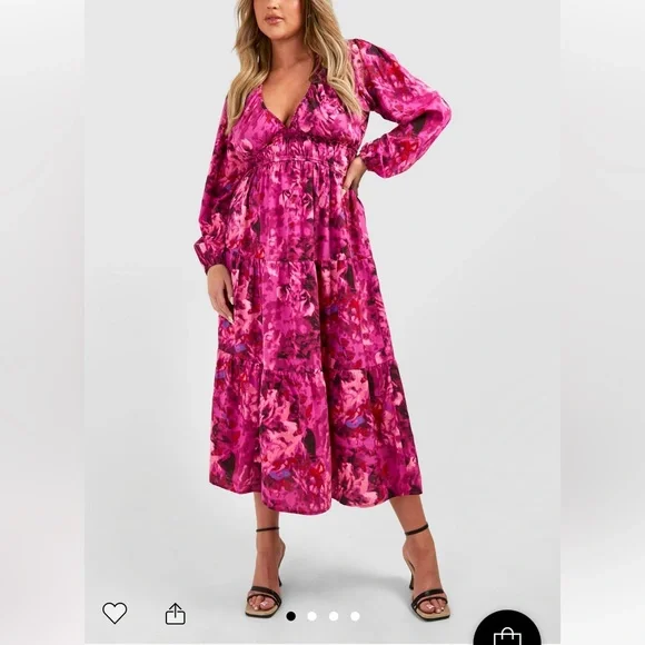 Boohoo Plus | Dresses | Boohoo Pink Floral Midi Dress | Poshmark